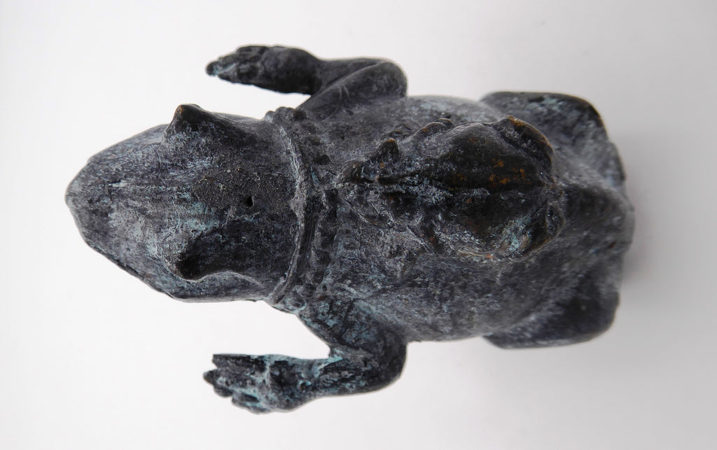 Petit bronze grenouille maman enfants sur le ventre et sur le dos