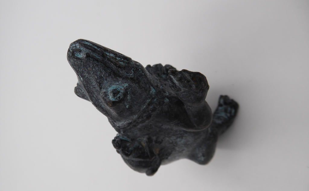 Petit bronze grenouille maman enfants sur le ventre et sur le dos