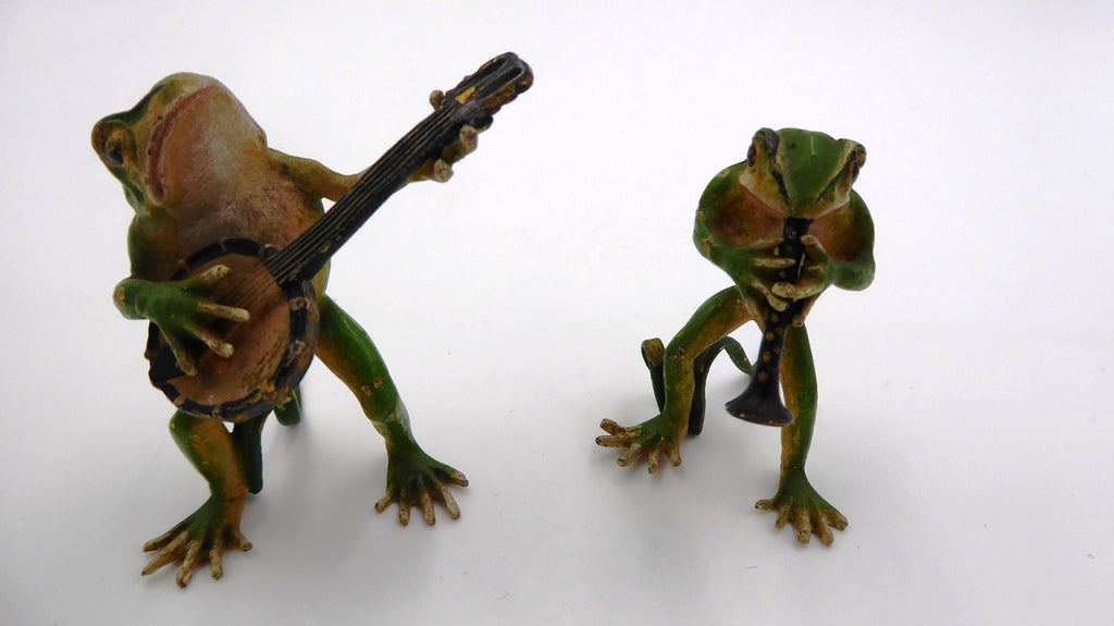 Couple de grenouille en plomb peint