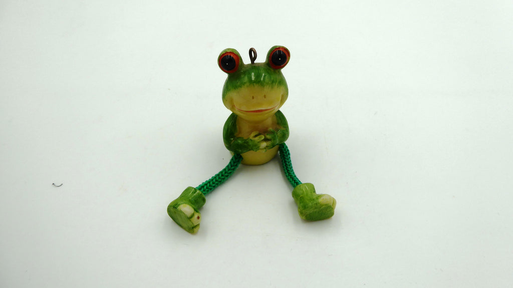 Rigolote petite grenouille en bois peint avec jambes mobiles