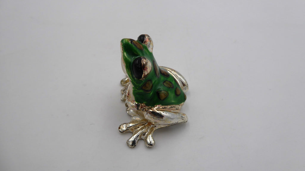 Grenouille en laiton argenté peinte