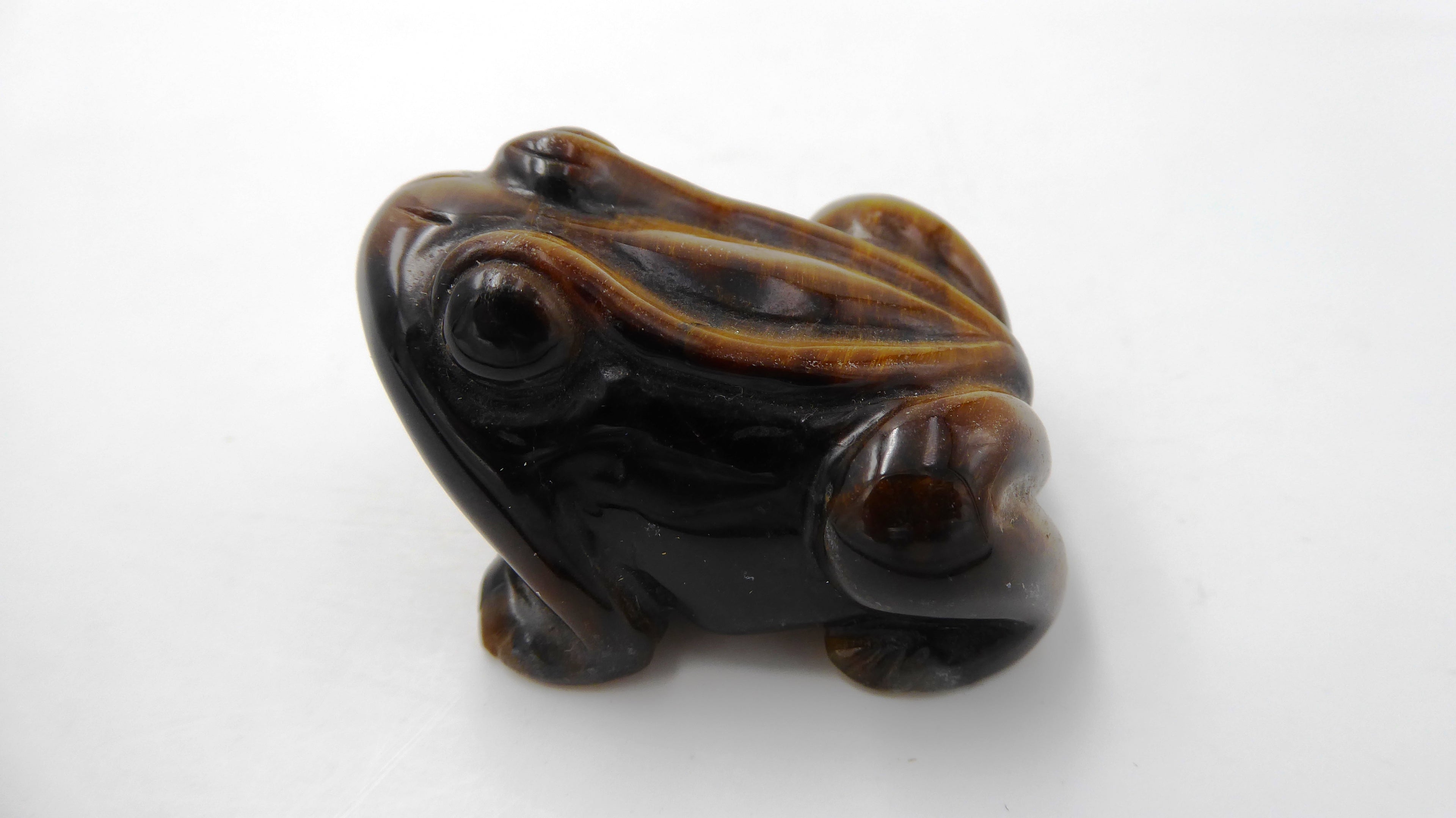 Grenouille en pierre œil de tigre venant d'AFRIQUE DU SUD