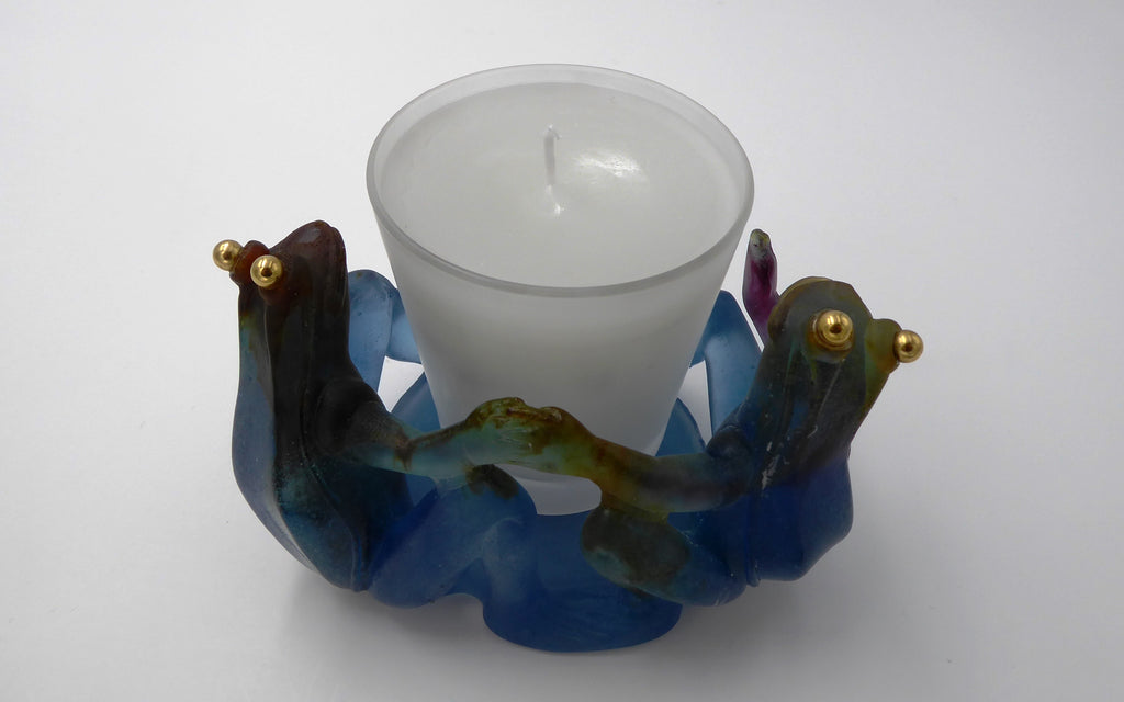 Couple de grenouilles assises - Bougeoir DAUM