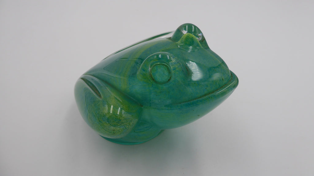Grosse grenouille DAUM en cristal verte nuances de bleu