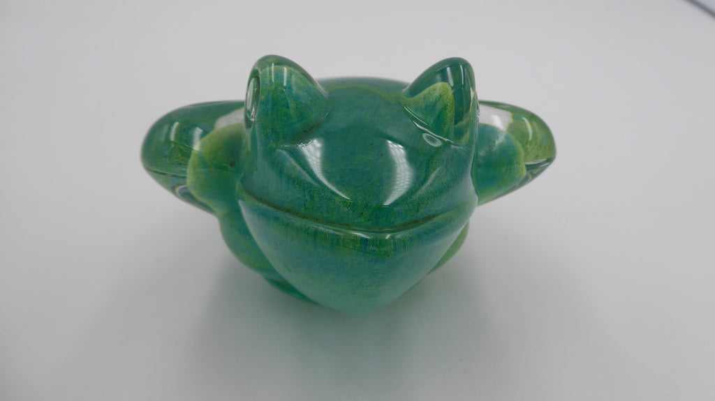 Grosse grenouille DAUM en cristal verte nuances de bleu