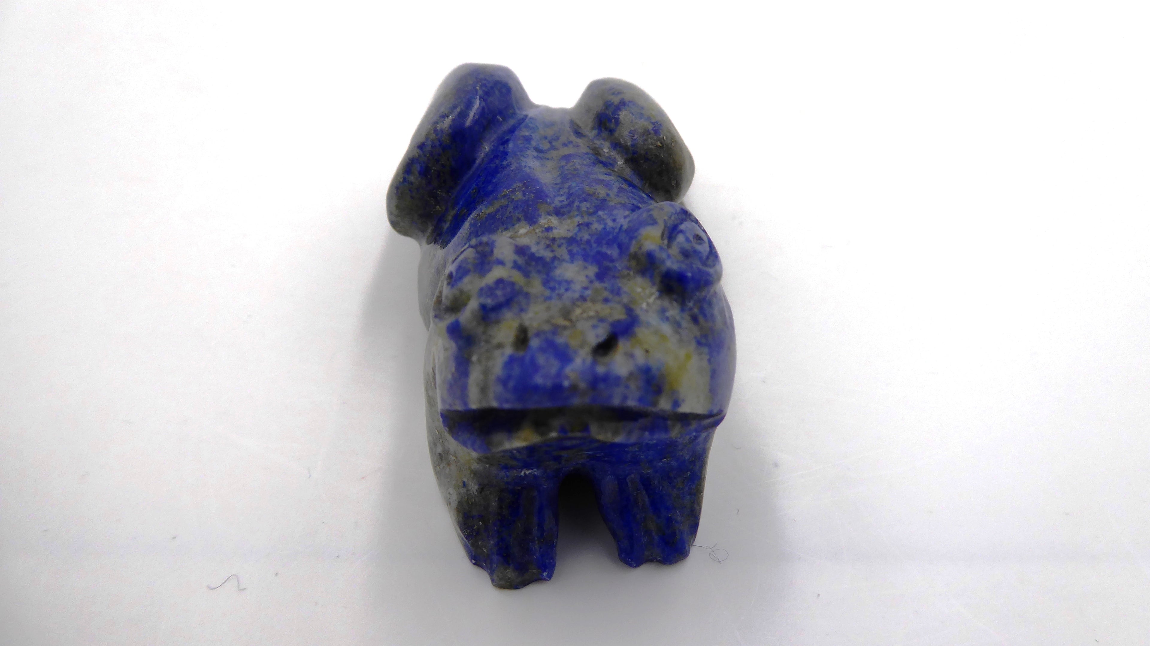 Grenouille assise en LAPIS LAZULI effet paillettes d'or