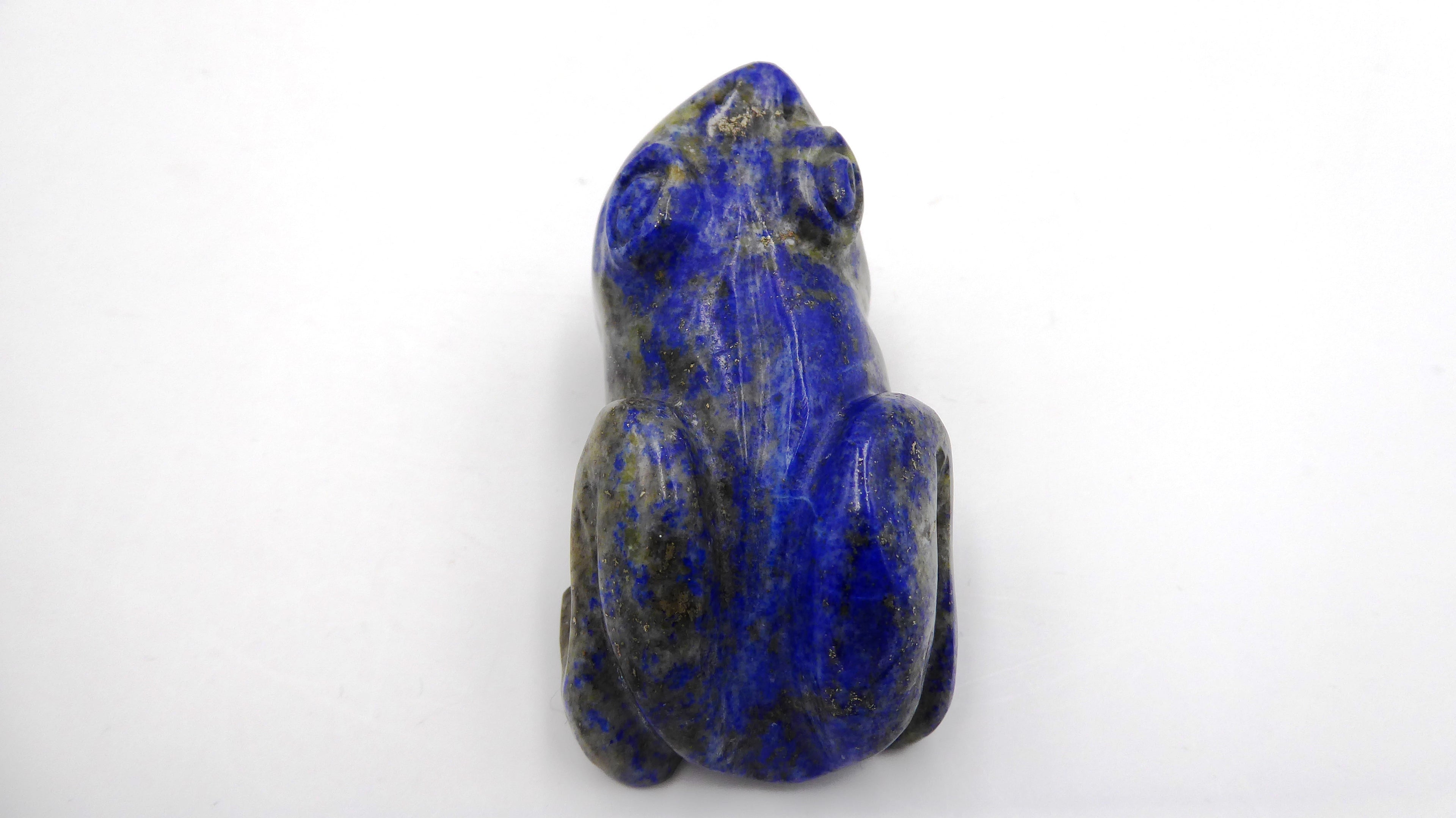 Grenouille assise en LAPIS LAZULI effet paillettes d'or