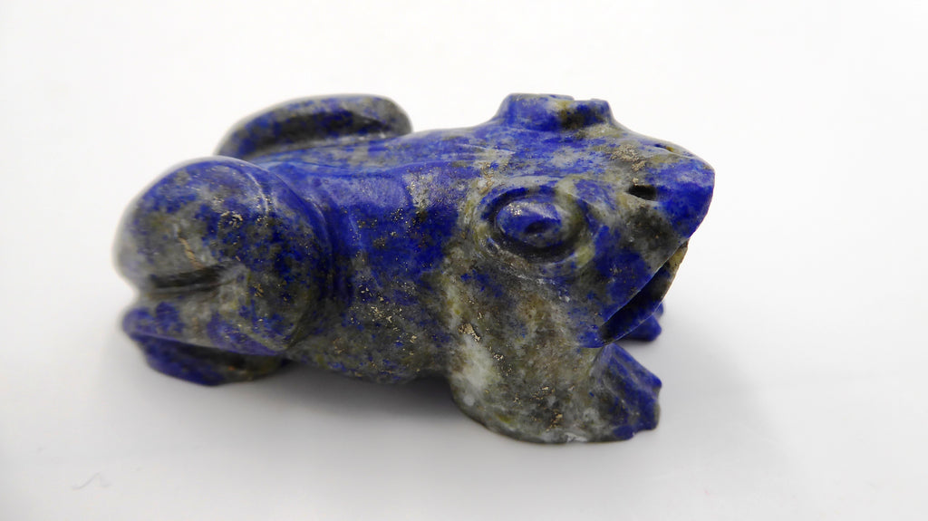 Grenouille assise en LAPIS LAZULI effet paillettes d'or