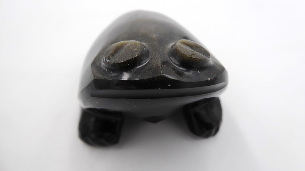 Moyenne grenouille en pierre brillante noire effet ébène reflets dorés (Modèle no 2)