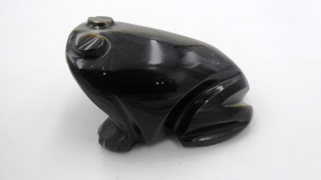 Moyenne grenouille en pierre brillante noire effet ébène reflets dorés (Modèle no 2)