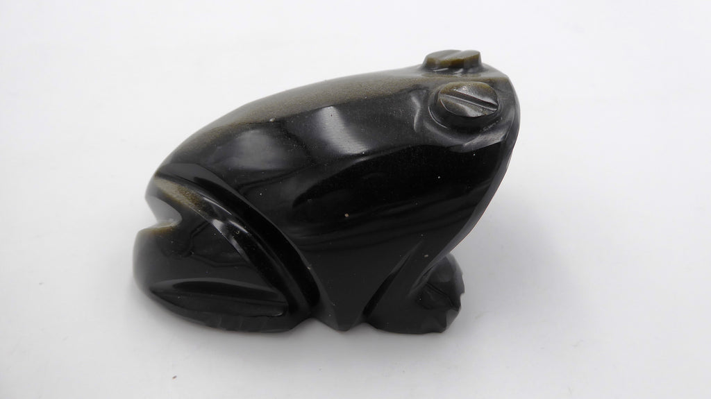Moyenne grenouille en pierre brillante noire effet ébène reflets dorés (Modèle no 2)