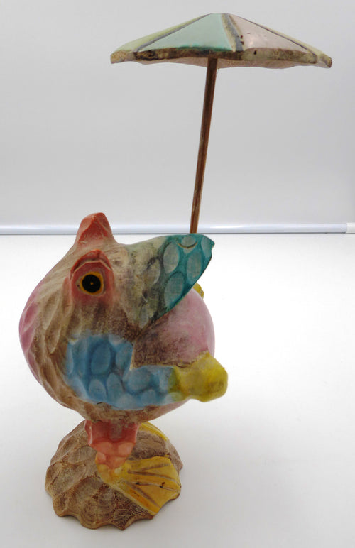 Belle sculpture bois peinte avec parasol