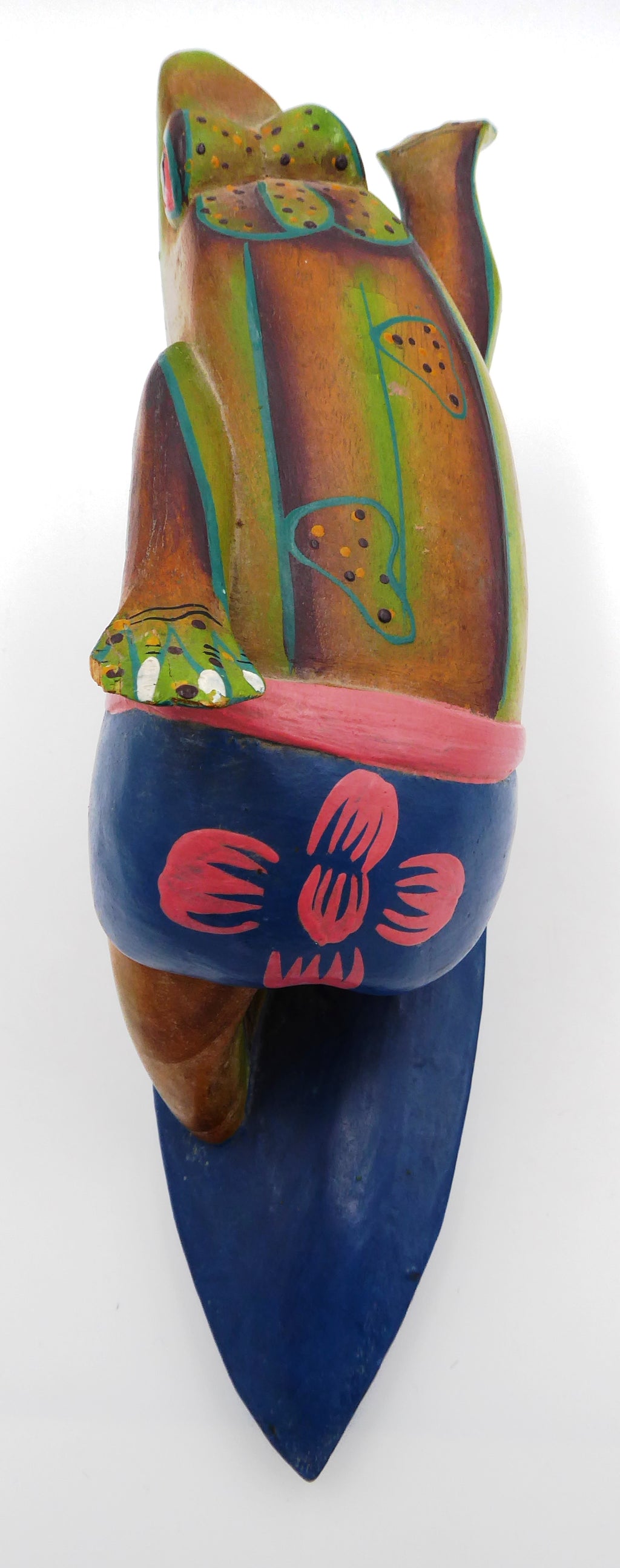 Belle sculpture bois peinte le surfeur planche bleu