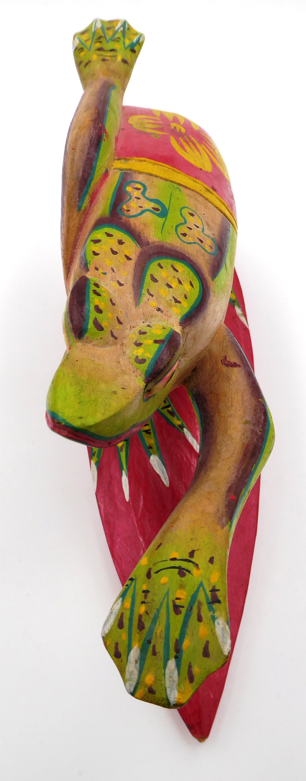 Belle sculpture bois peinte la surfeuse planche rose