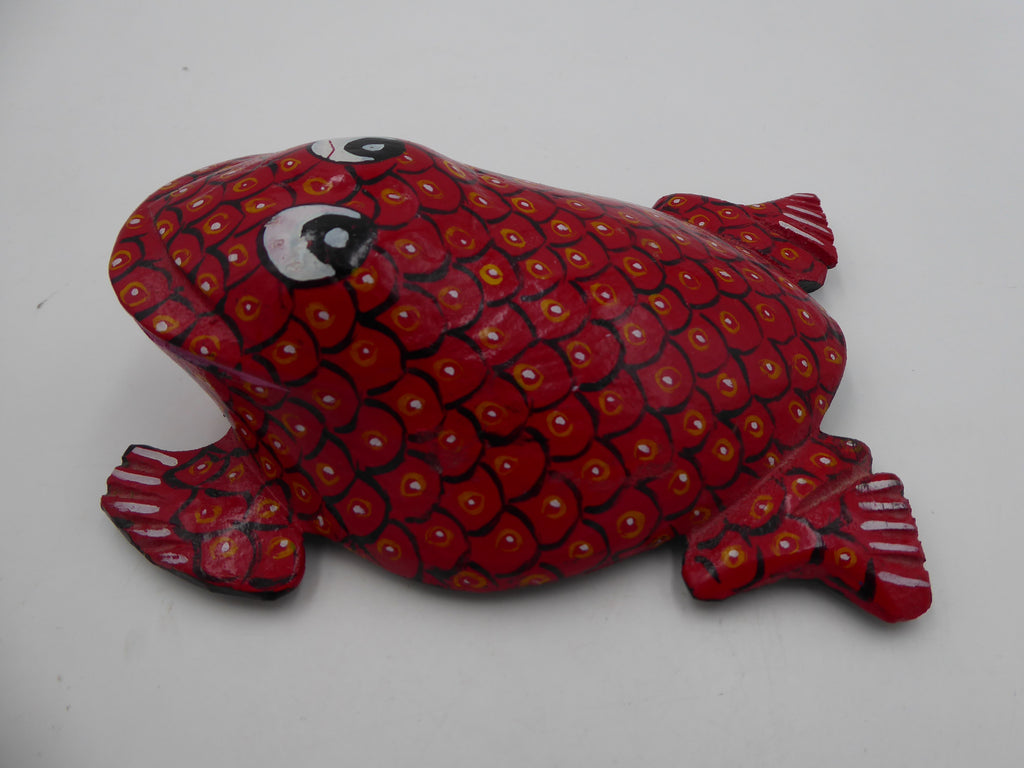 Moyenne grenouille en bois peinte en rouge