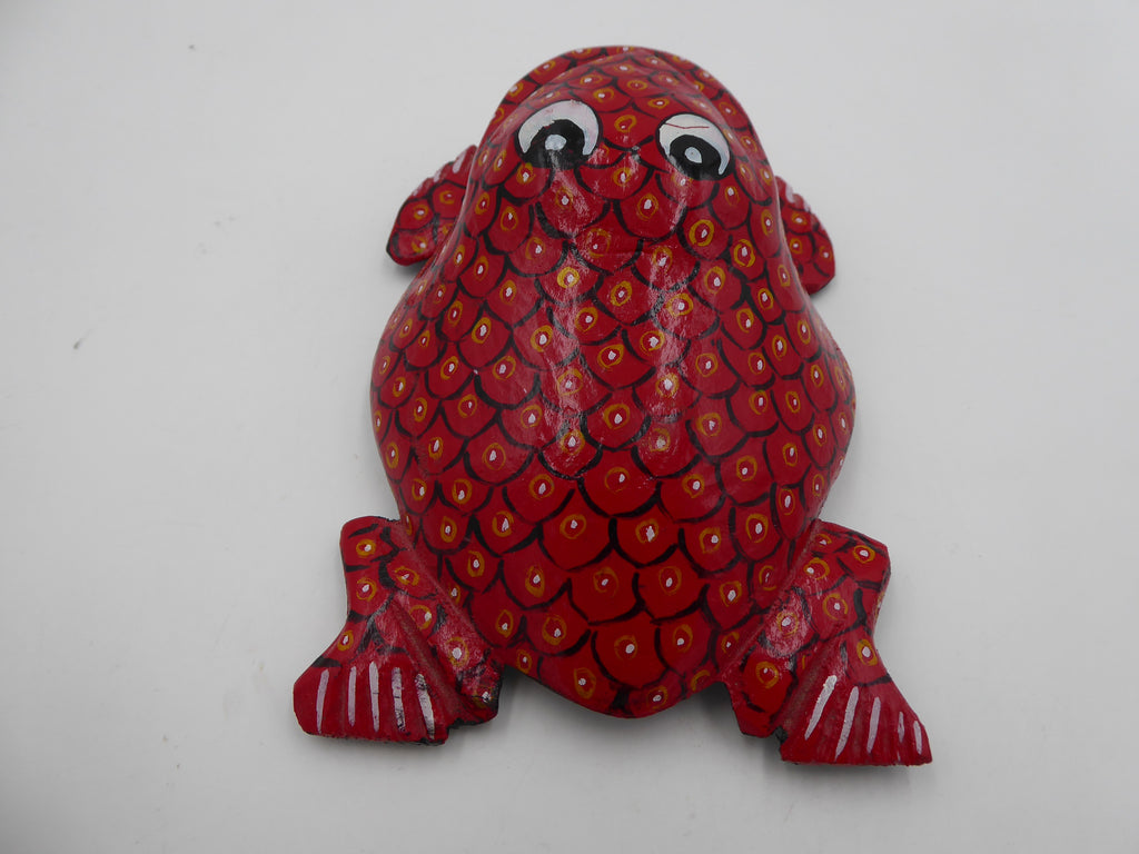 Moyenne grenouille en bois peinte en rouge