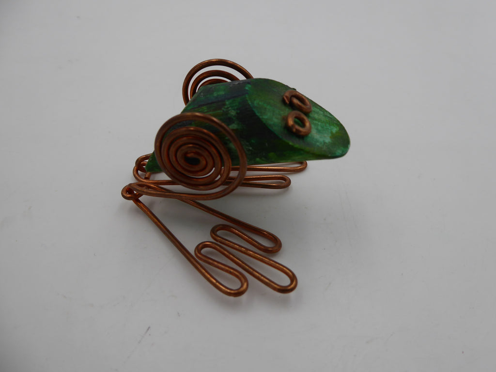 Grenouille fil de cuivre et bois peint
