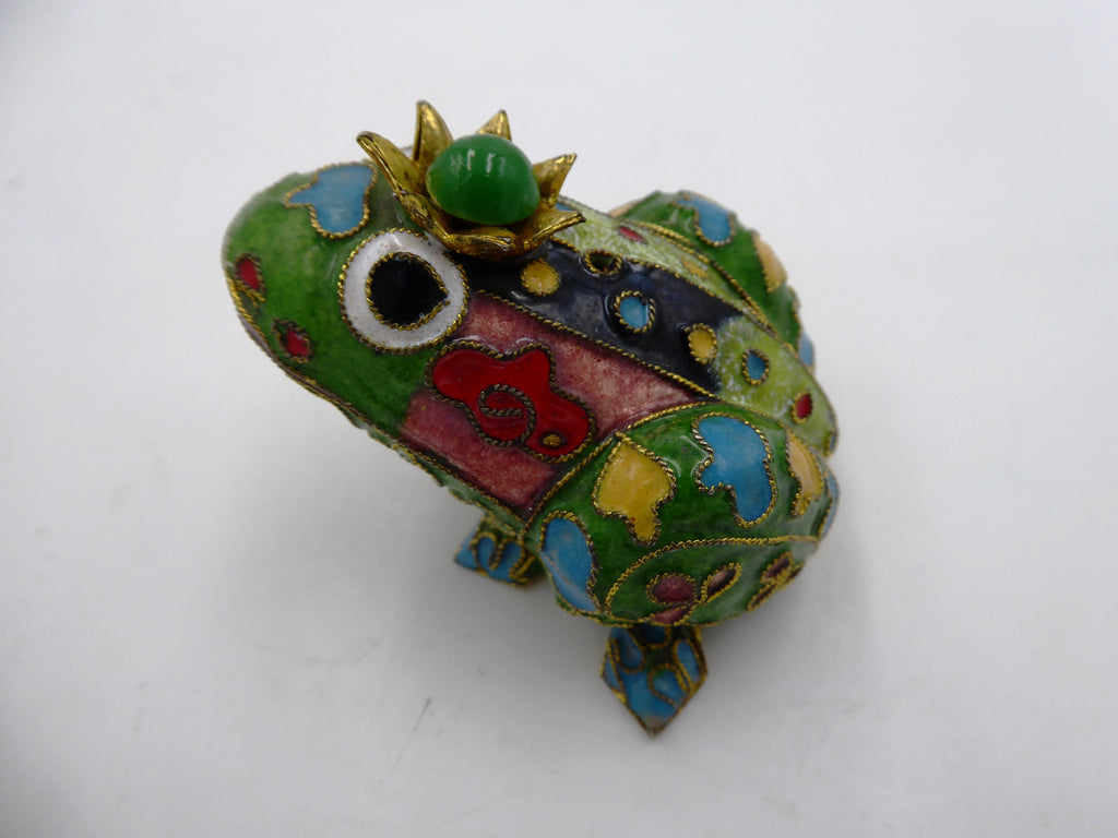 Moyenne grenouille laiton en émail cloisonné