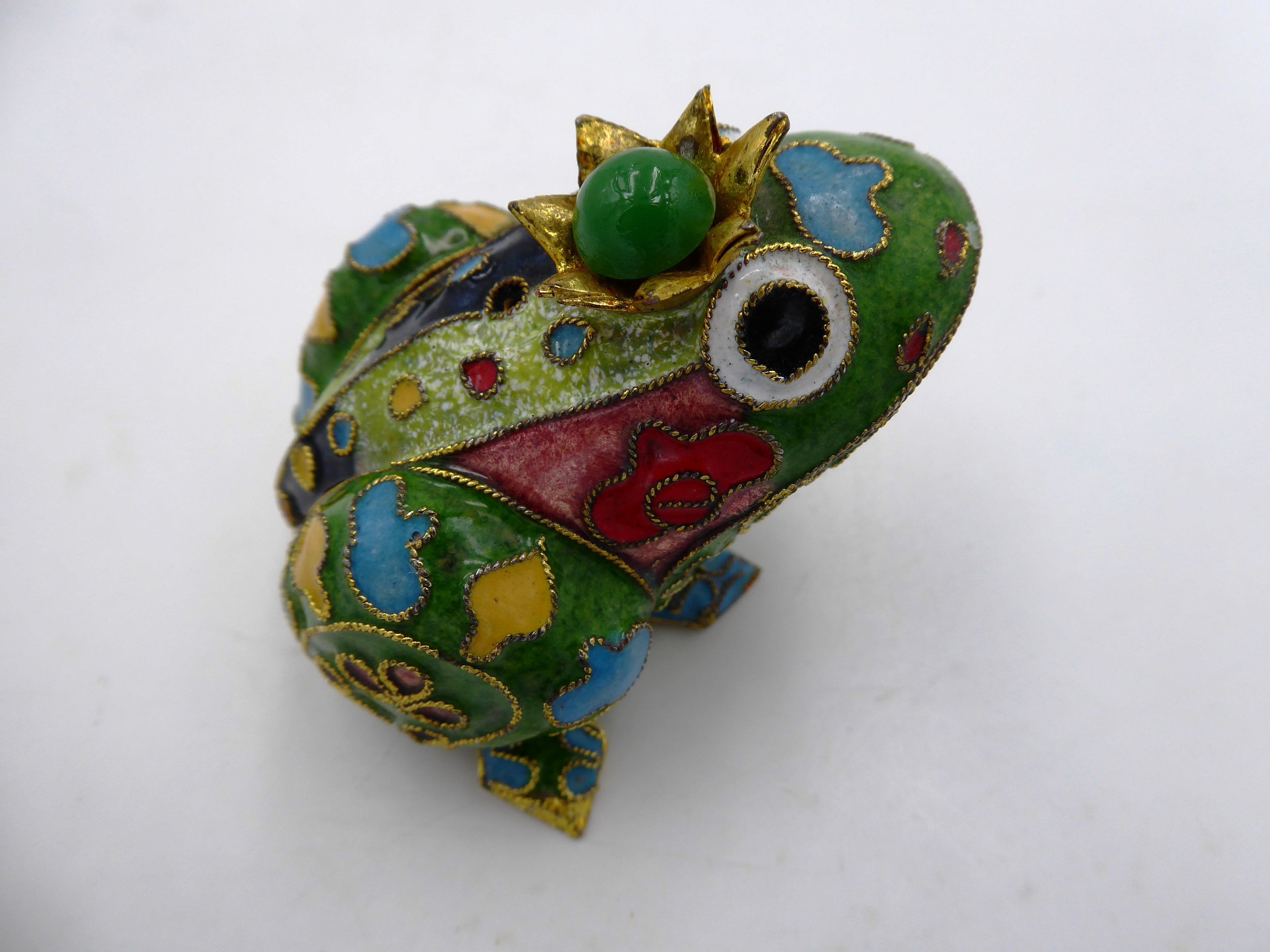 Moyenne grenouille laiton en émail cloisonné