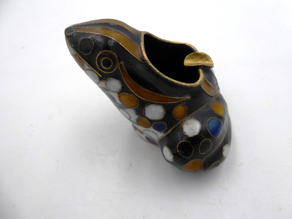 Moyenne grenouille cendrier laiton en émail cloisonné