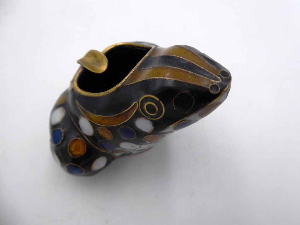 Moyenne grenouille cendrier laiton en émail cloisonné