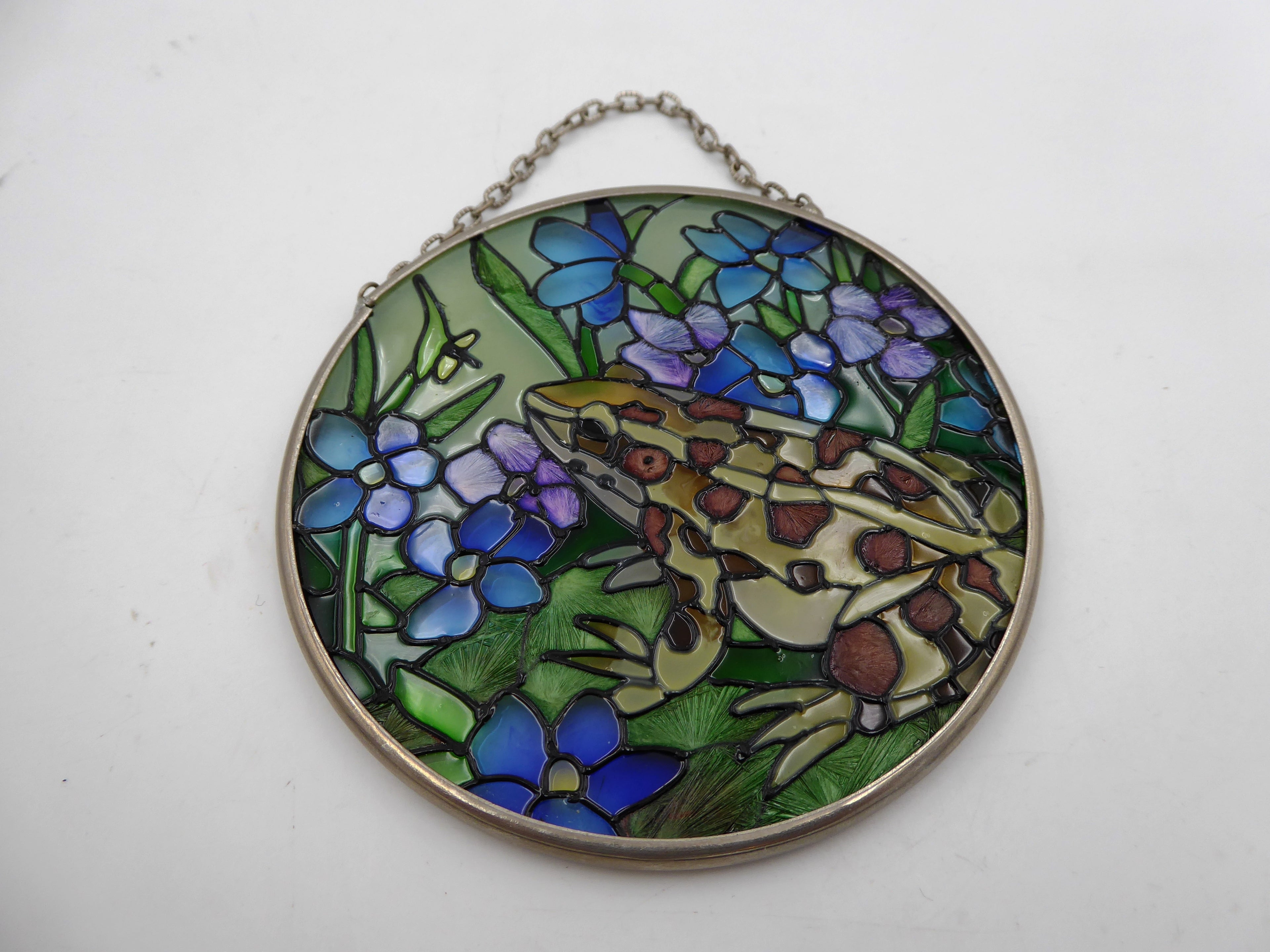 Rare vitrail grenouille avec attache par chaine