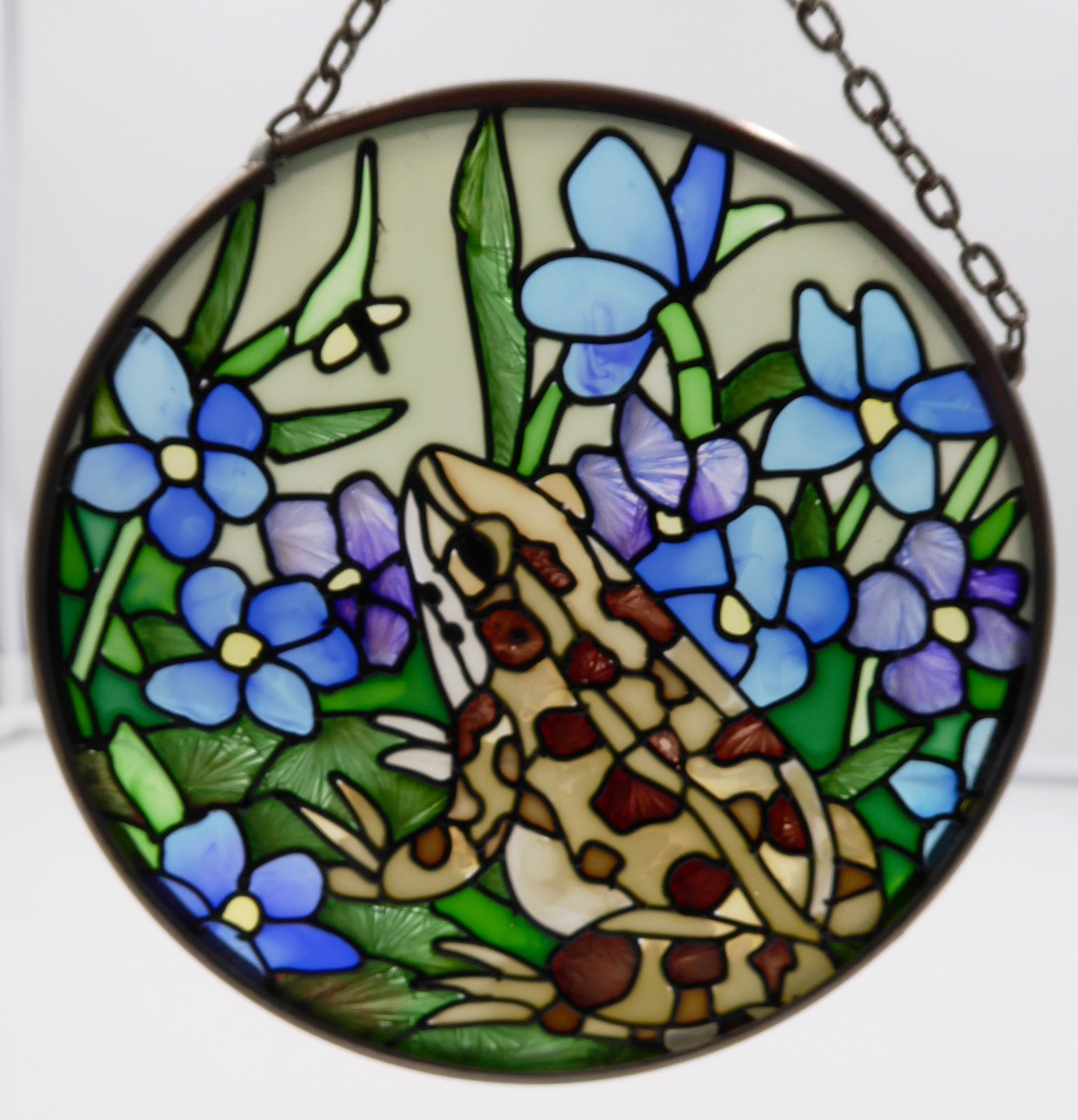Rare vitrail grenouille avec attache par chaine
