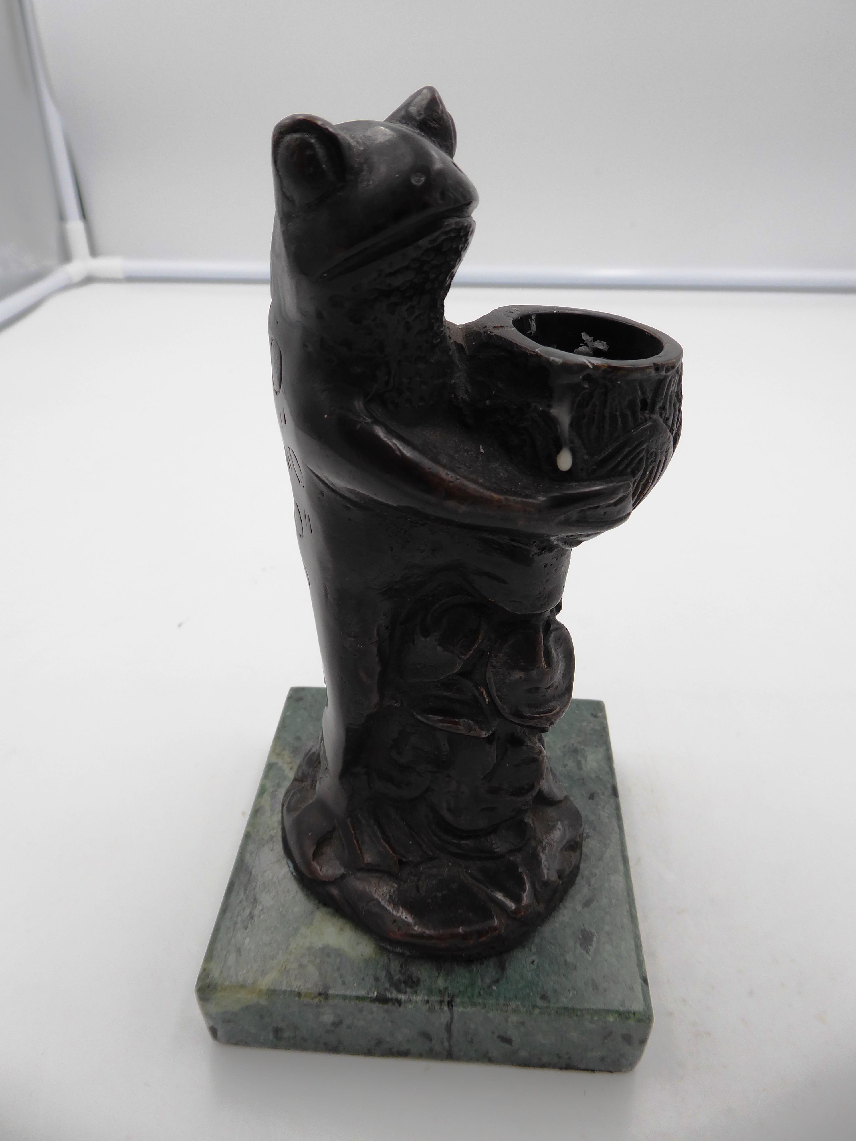 Statue bronze (Bougeoir) sur marbre vert