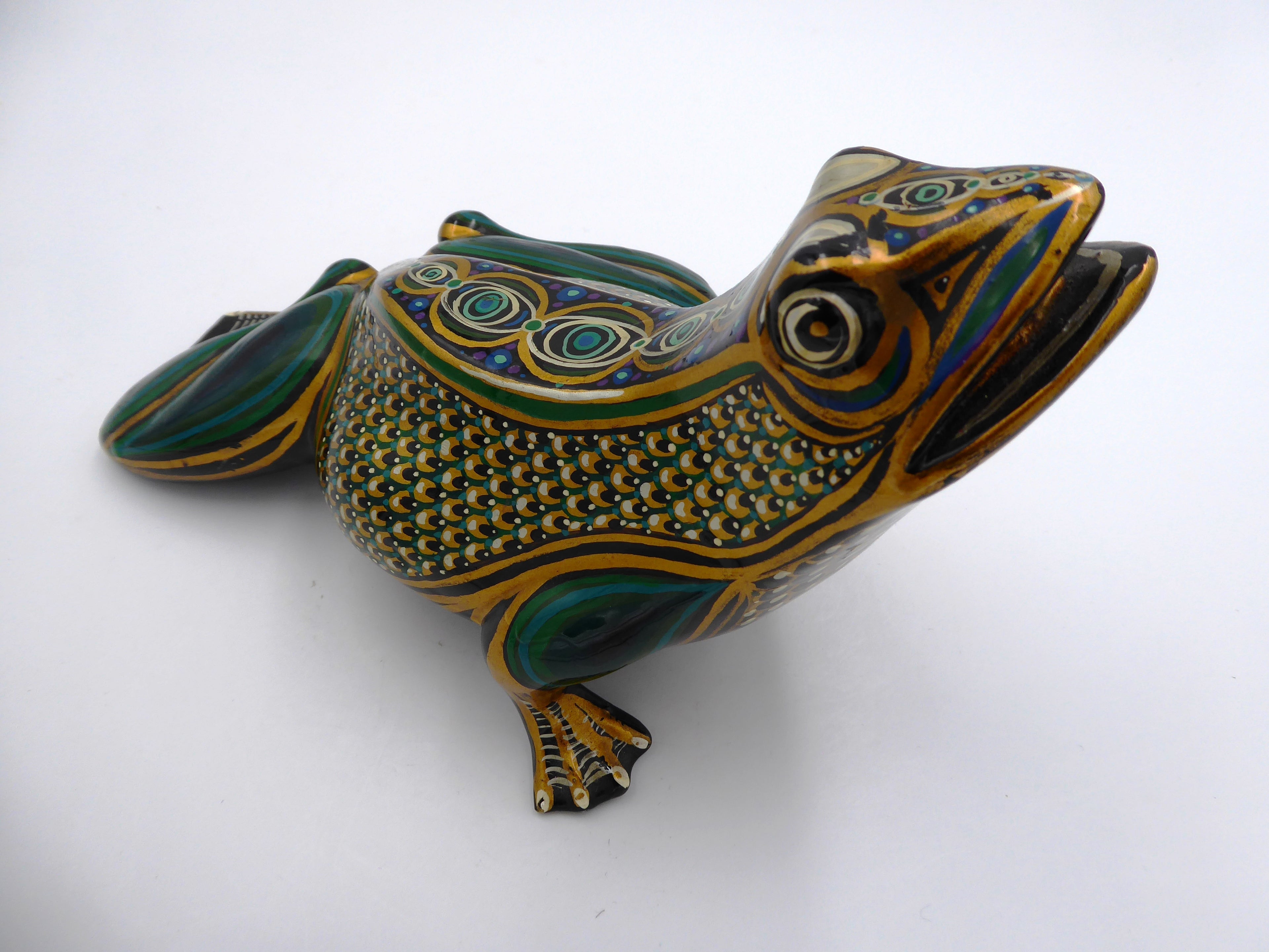 Grosse grenouille en bois sculptée peinte à la main