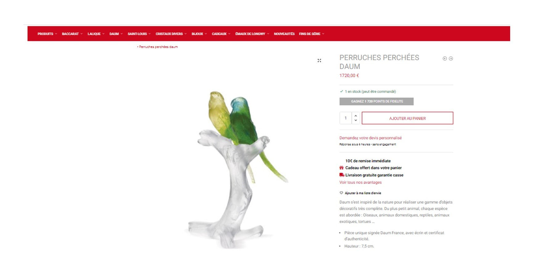 DAUM  Les perruches perchées Pièce unique retravaillée par Gérald FRANZETTI)