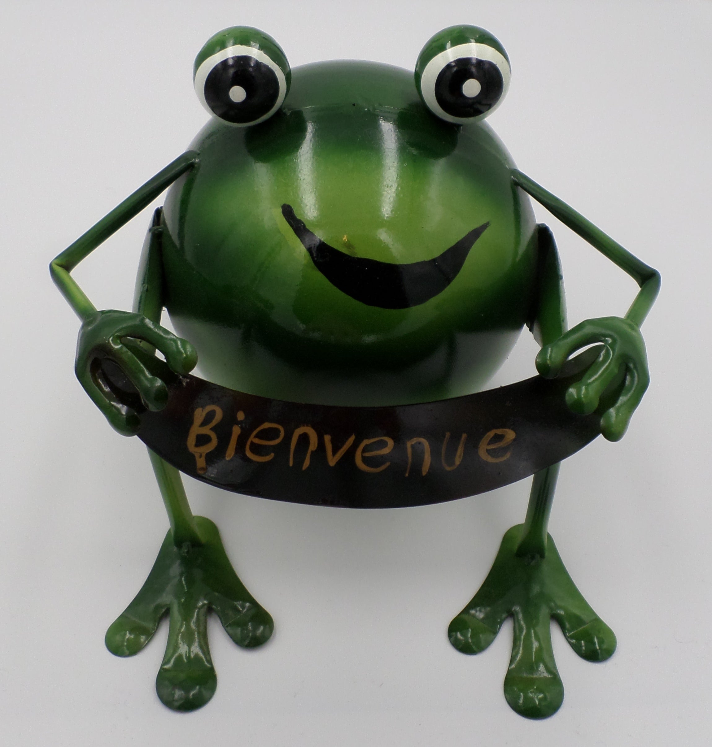 Grosse grenouille en acier peint BIENVENU