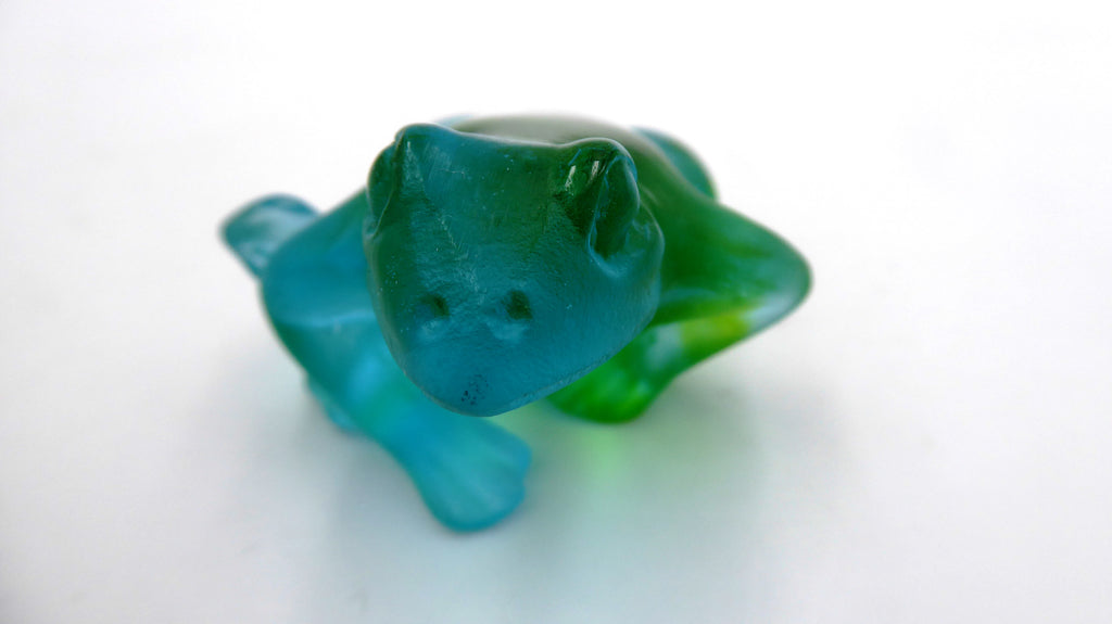 Rainette DAUM en pâte de verre bleu/vert