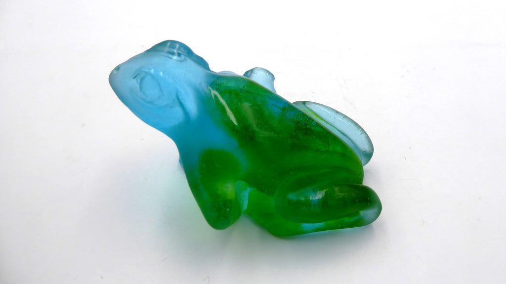 Rainette DAUM en pâte de verre bleu/vert