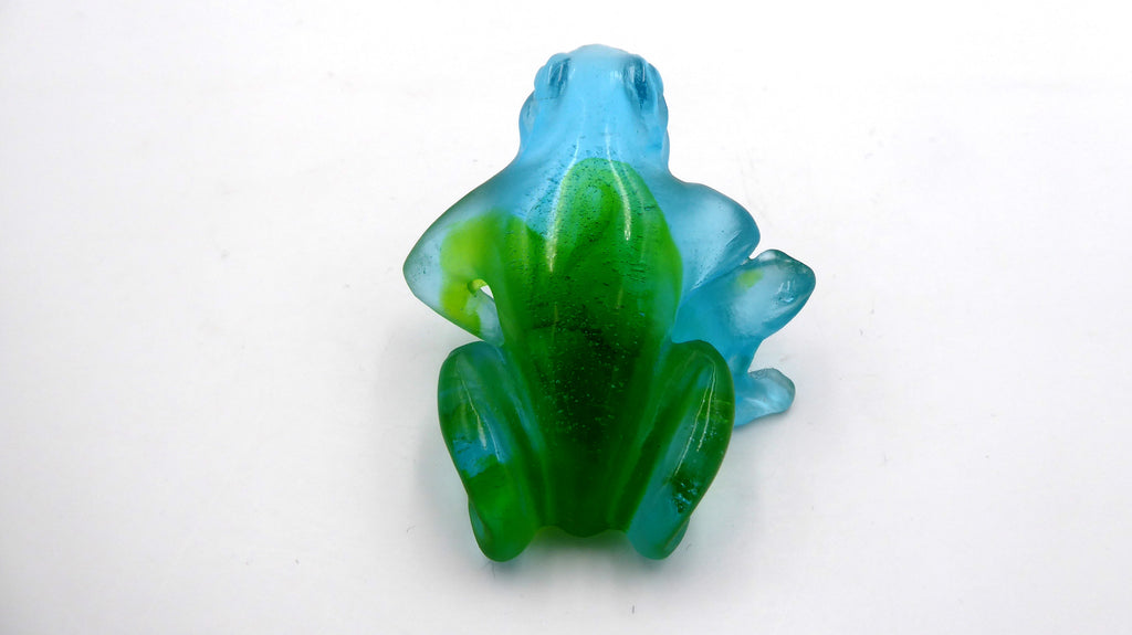 Rainette DAUM en pâte de verre bleu/vert