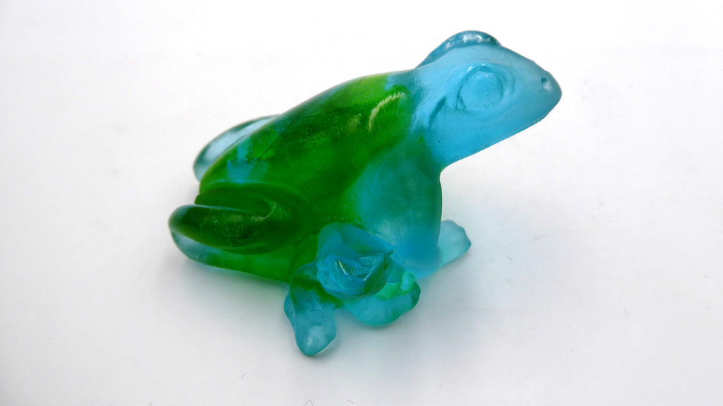 Rainette DAUM en pâte de verre bleu/vert
