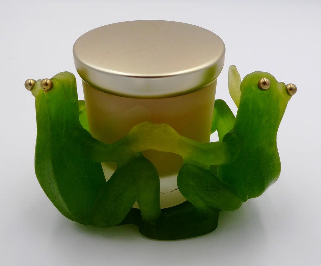 Couple de grenouilles assises - Bougeoir DAUM vert