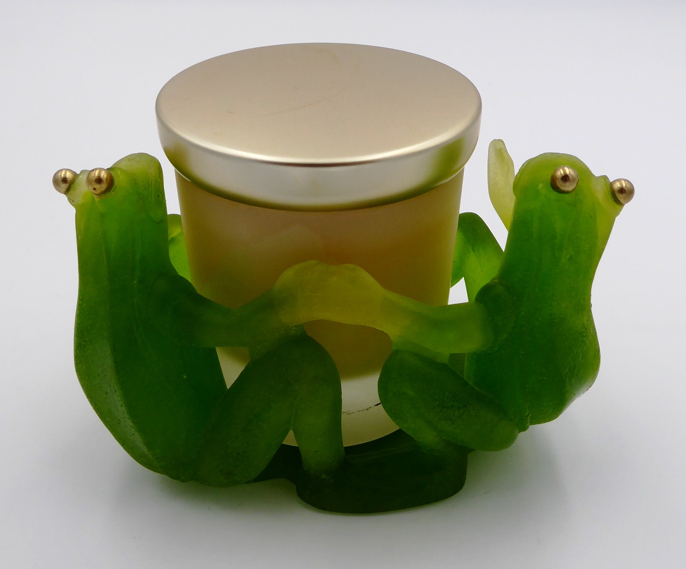 Couple de grenouilles assises - Bougeoir DAUM vert