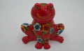 Tirelire grenouille aux pensés couleur rouge en ceramique