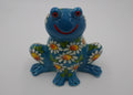 Tirelire grenouille aux marguerites couleur bleu en ceramique