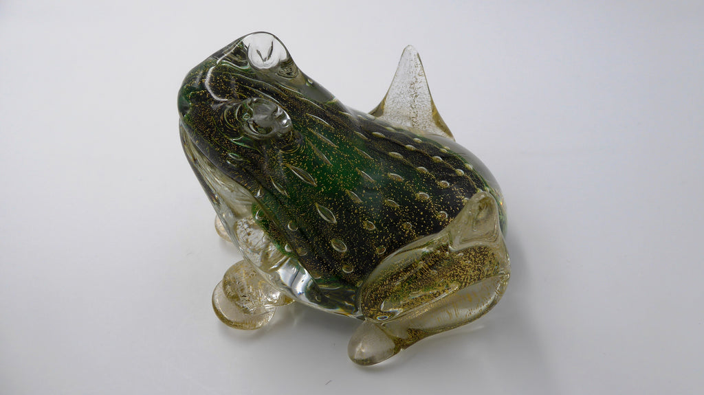 Superbe grenouille fabriquée à MURANO-VENEZIA ton vert et or