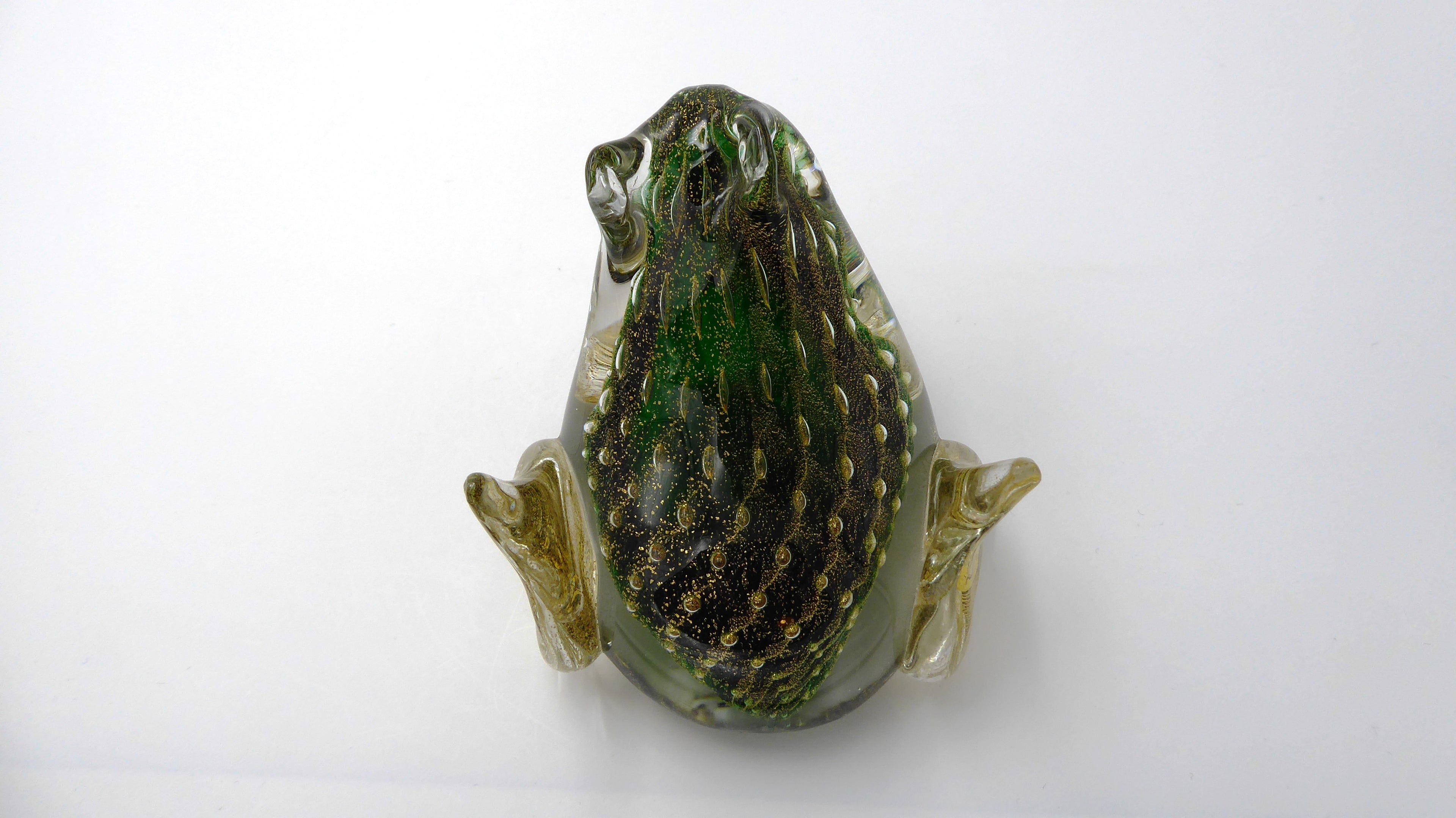 Superbe grenouille fabriquée à MURANO-VENEZIA ton vert et or