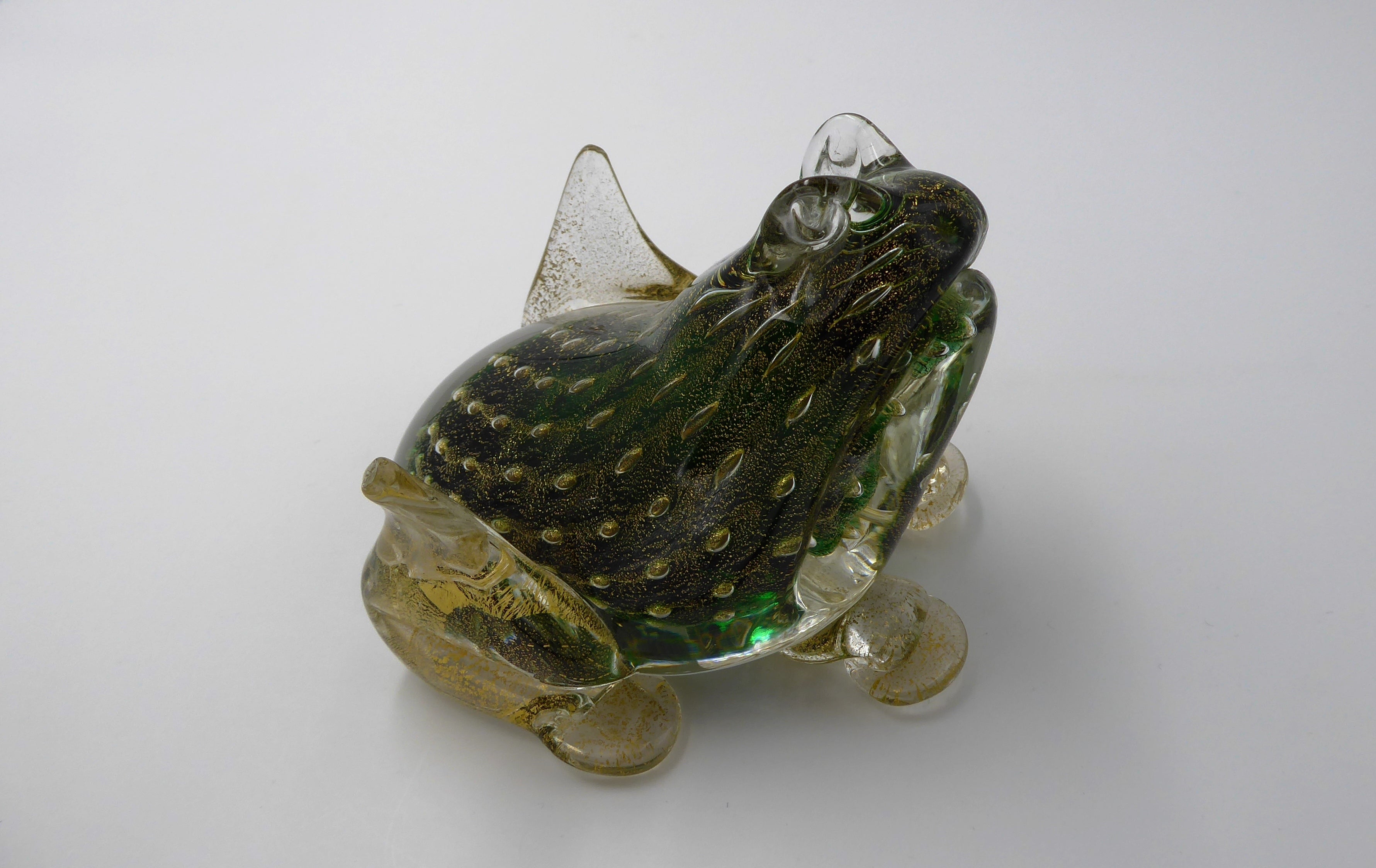 Superbe grenouille fabriquée à MURANO-VENEZIA ton vert et or