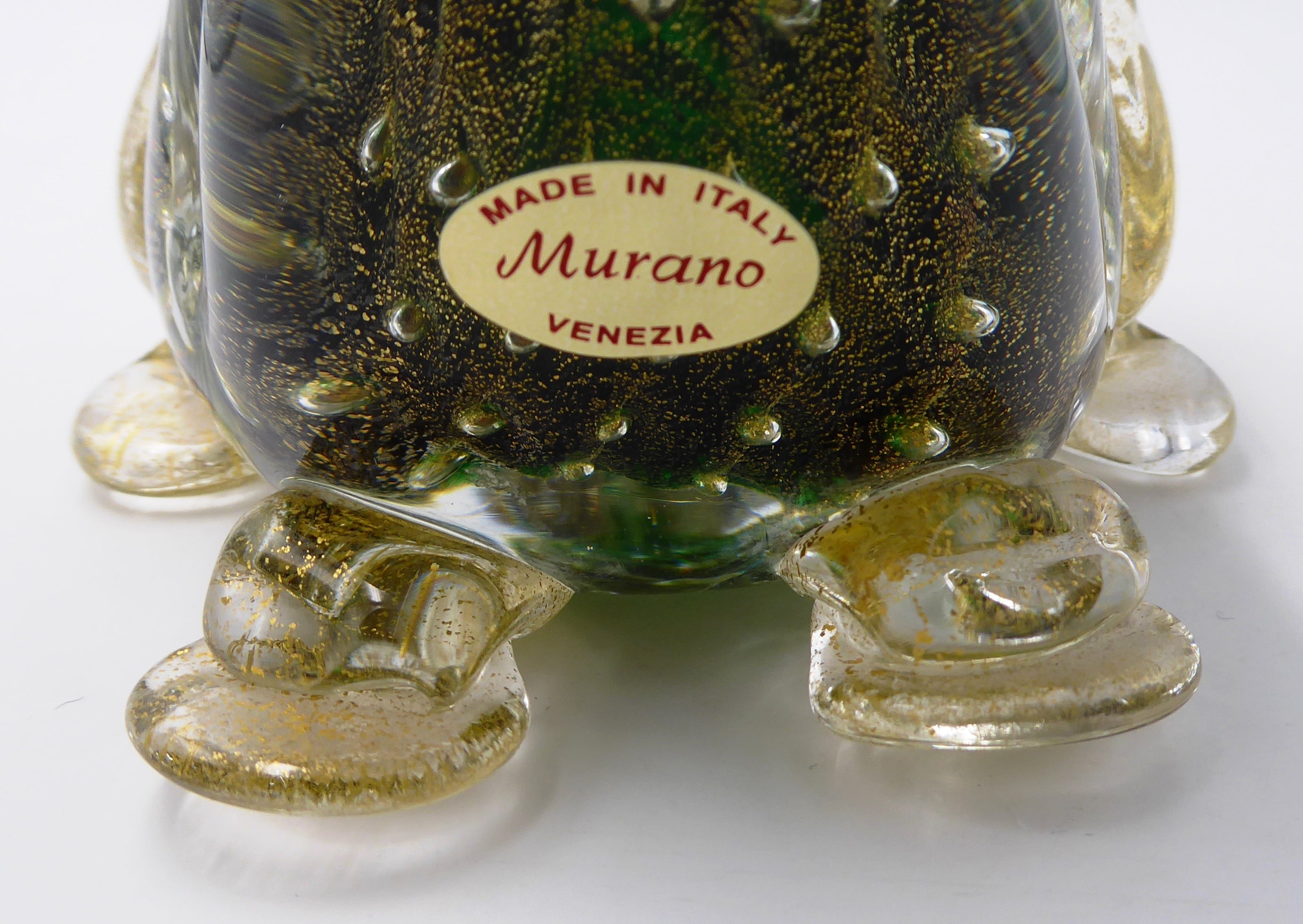 Superbe grenouille fabriquée à MURANO-VENEZIA ton vert et or