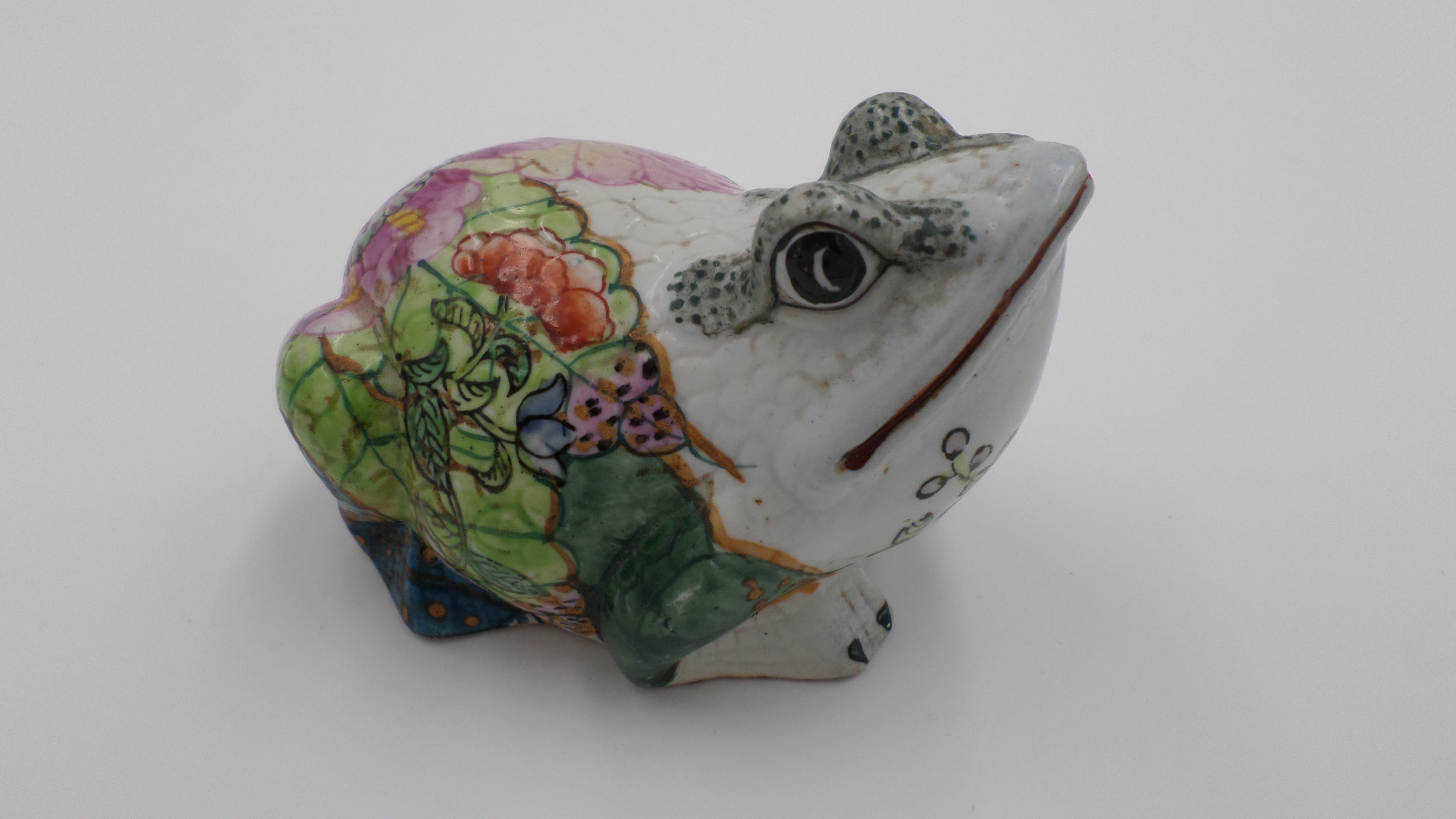 Ancienne grenouille chinoise en céramique peinte - Signée