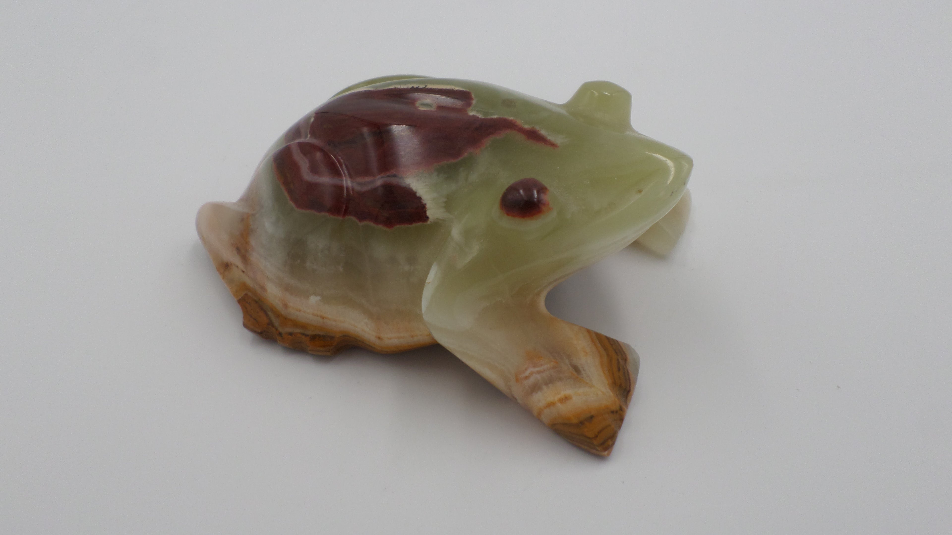 Grosse grenouille en onyx verte et marron