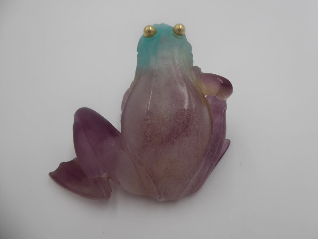 Grenouille DAUM en pâte de verre mauve aux yeux dorés