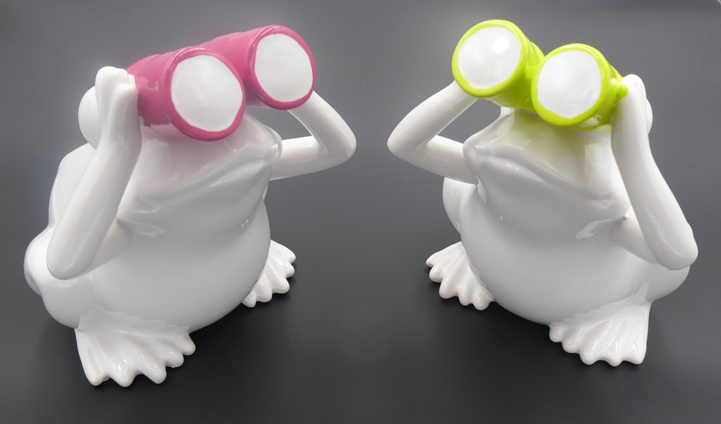 Couple de grenouilles en céramique blanche de marque JL - Jumelles rouge ou verte