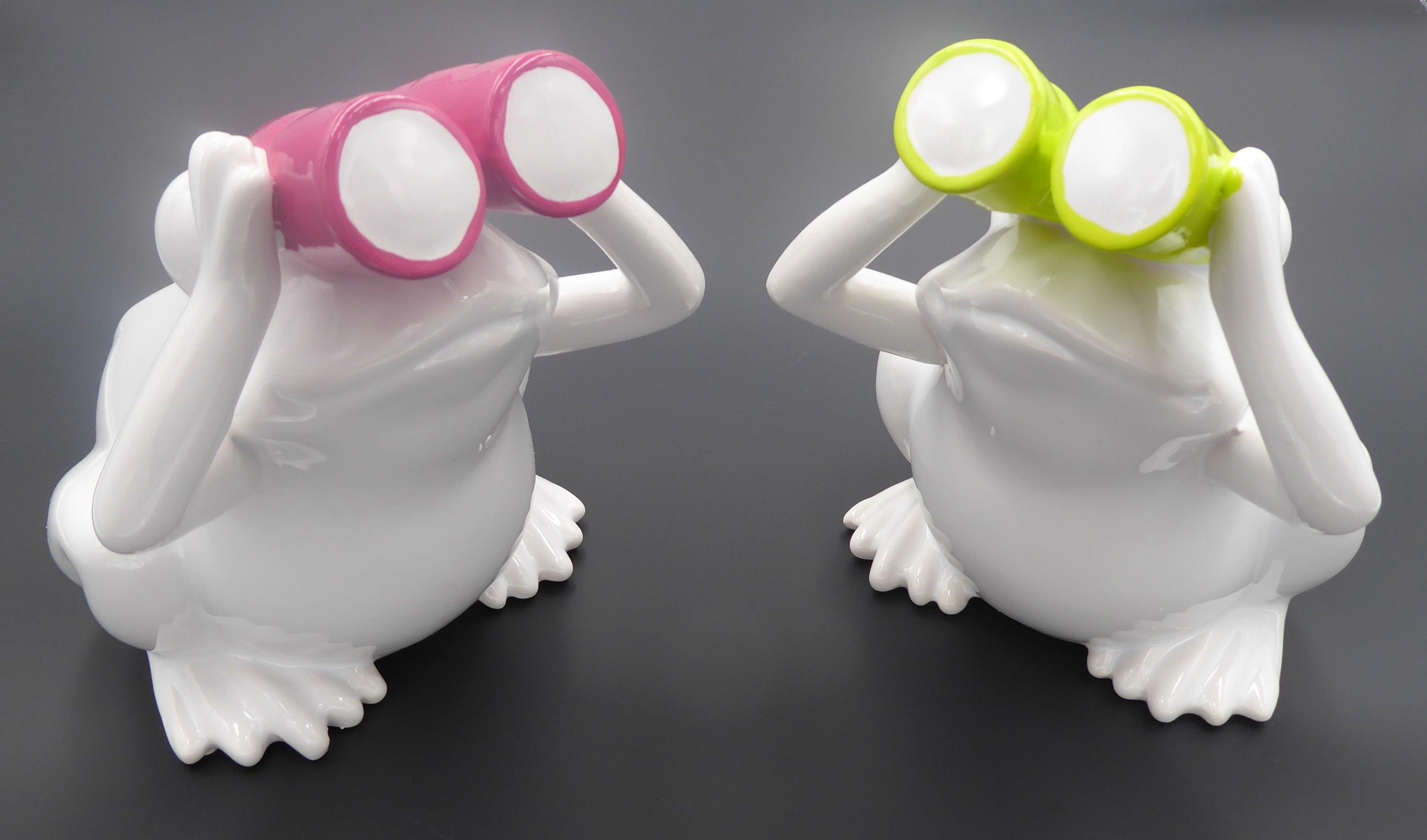Couple de grenouilles en céramique blanche de marque JL - Jumelles rouge ou verte