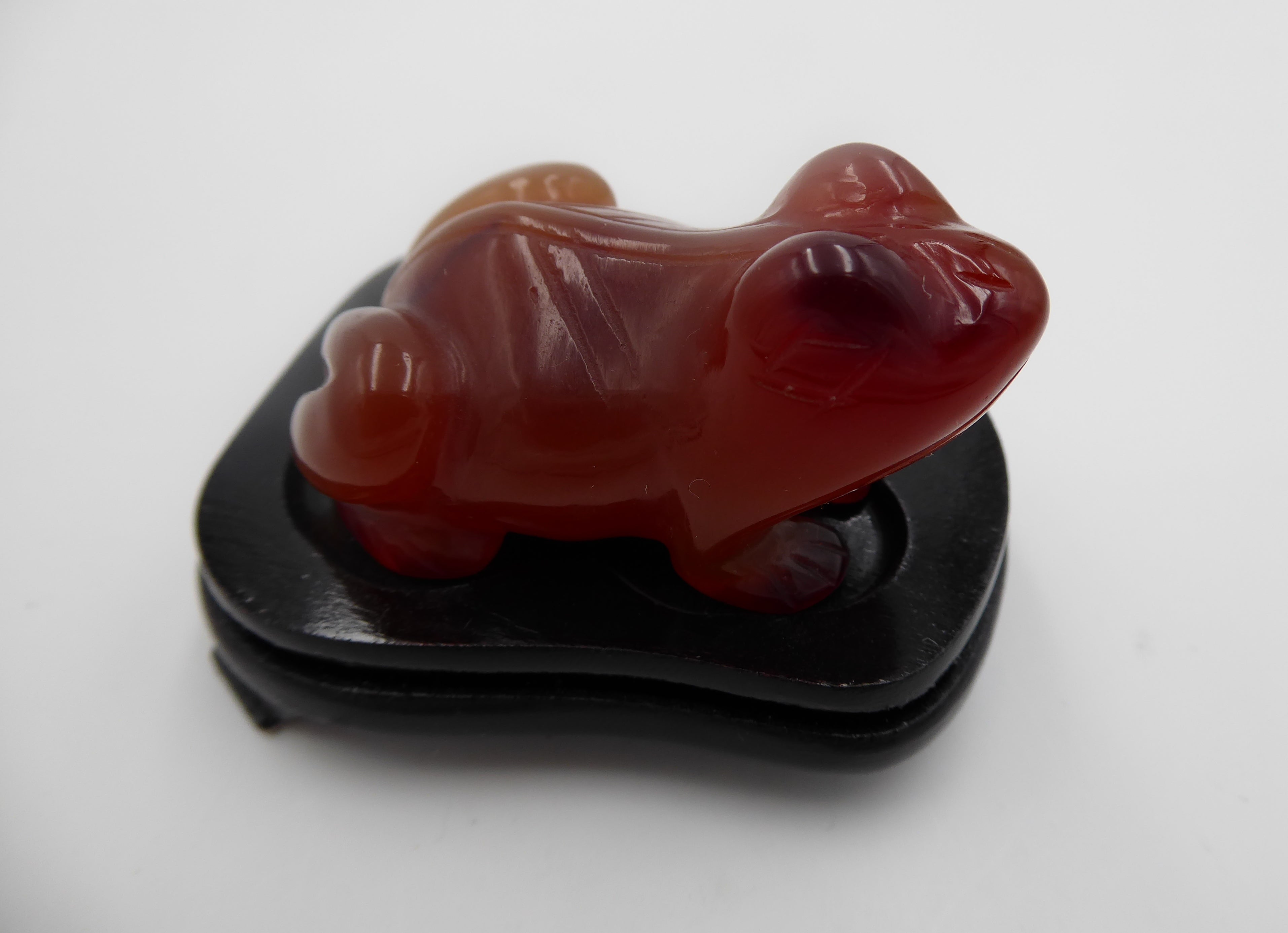 Grenouille en pierre ambre sur socle