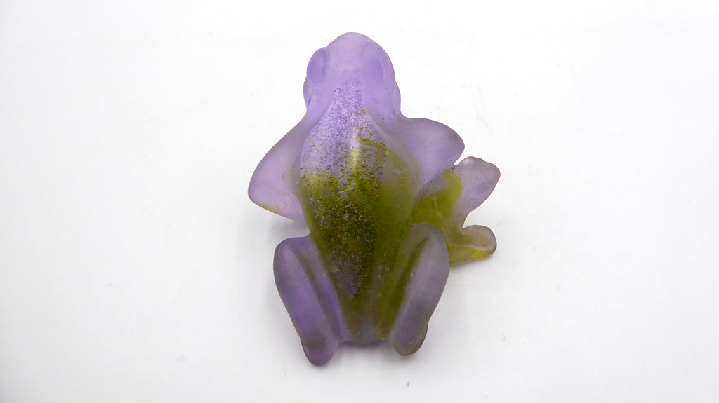 Grenouille DAUM en pâte de verre lilas/vert